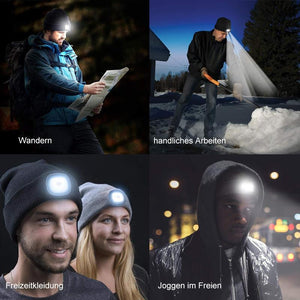 Abziehbar LED Stirnlampe Beanie Mütze